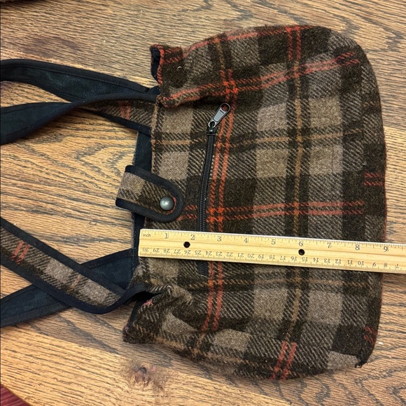 Johnson woolen mills purse made in Vermont brown orange wool plaid medium NEW - Picture 7 of 16